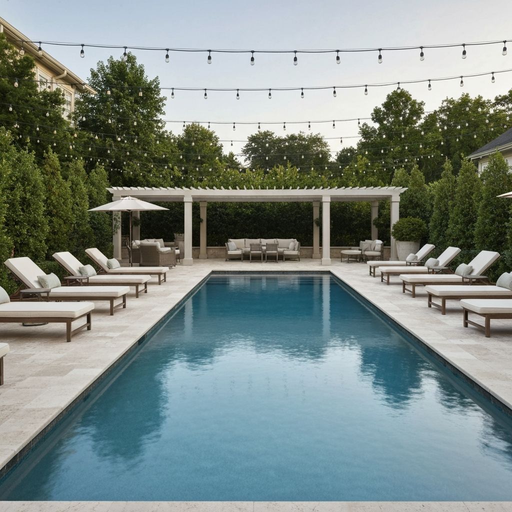 A pool deck with durable outdoor finishes and lounge seating